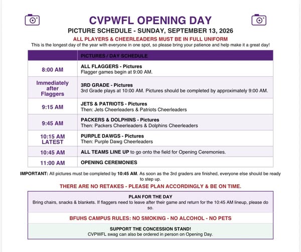 Opening Day Schedule