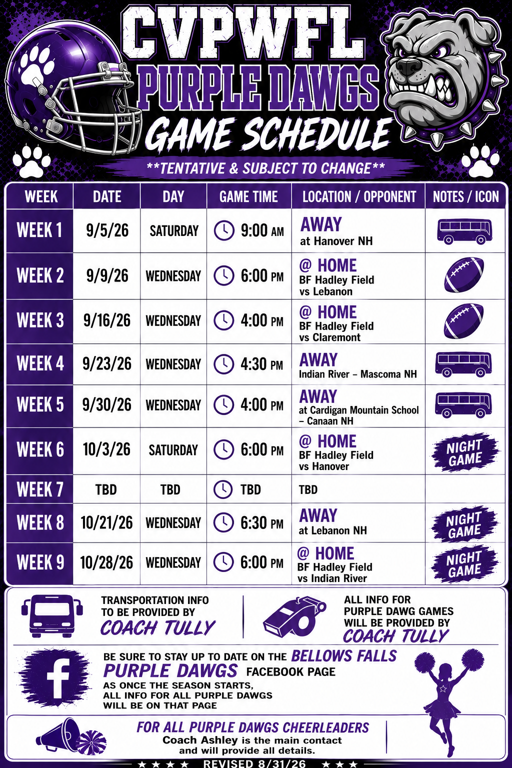 Purple Dawg Game Schedule